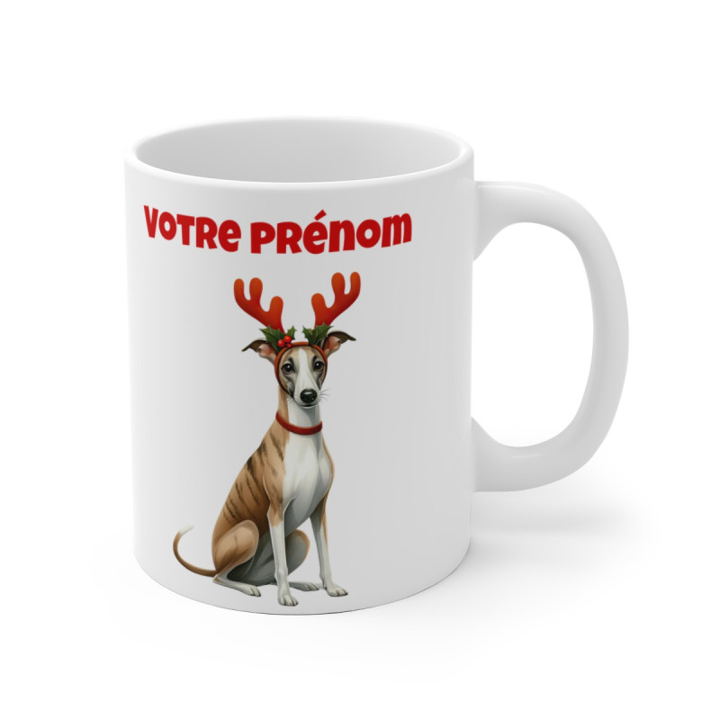 Mug Personnalisable de Noël avec Lévrier Chien – Idée cadeau pour enfant et Adulte