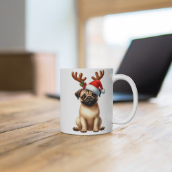 Mug de Noël avec Chien Carlin et Chapeau de Noël