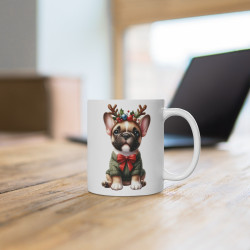 Mug  Chien Bouledogue Français de Noël – Tasse Festive en Céramique pour Enfant et Adulte