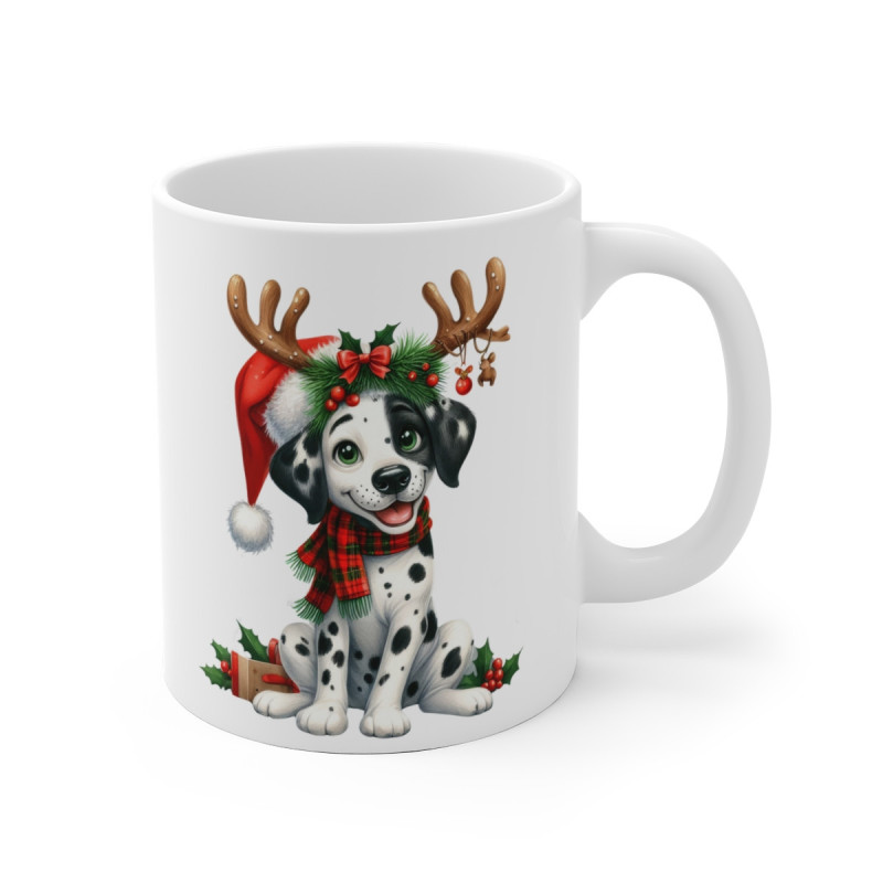 Mug  Chien Dalmatien de Noël – Tasse Festive en Céramique pour Enfant et Adulte