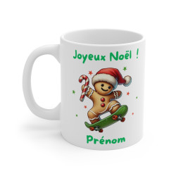 Mug Noël Pain d'Épice sur Skate – Tasse Personnalisable avec Prénom