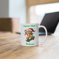 Mug Noël Pain d'Épice sur Skate – Tasse Personnalisable avec Prénom