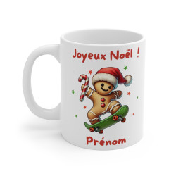 Mug  Joyeux Noël Pain d'Épice sur Skate – Tasse Personnalisable avec Prénom