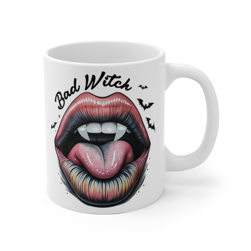 Mug Halloween "Bad Witch" avec Image de Bouche et Chauves-Souris – Pour Femme