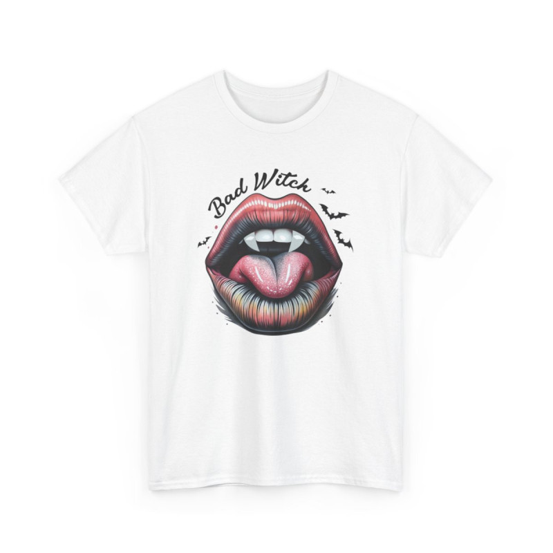 T-shirt Halloween "Bad Witch" avec Bouche et Chauves-souris – Pour Femme