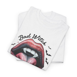 T-shirt Halloween "Bad Witch" avec Bouche et Chauves-souris – Pour Femme