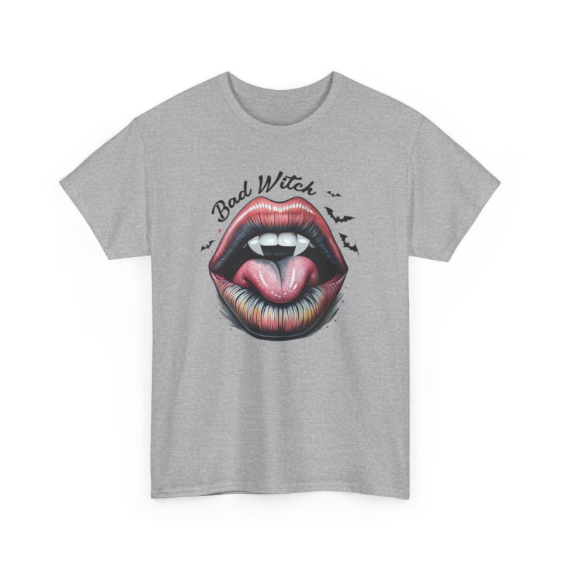 T-shirt Halloween "Bad Witch" avec Bouche et Chauves-souris – Pour Femme