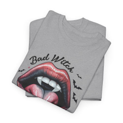 T-shirt Halloween "Bad Witch" avec Bouche et Chauves-souris – Pour Femme