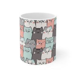 Mug Design Chats 325ml – Tasse Céramique avec Plein de Chats – Cadeau Parfait pour Amoureux des Chats