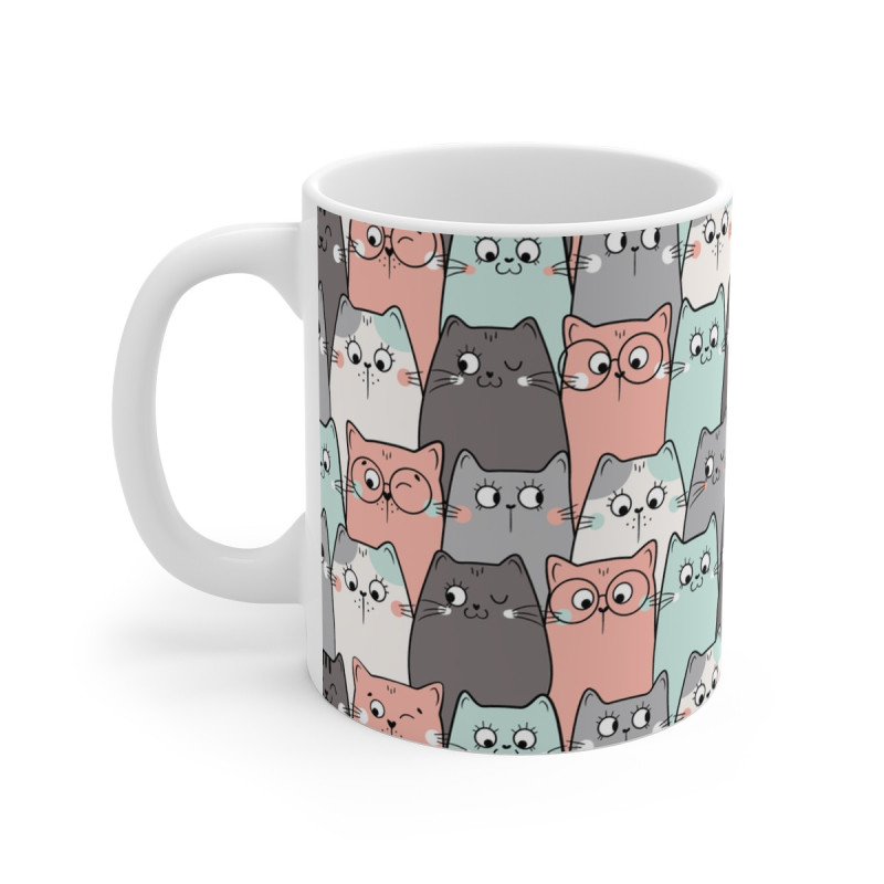 Mug Design Chats 325ml – Tasse Céramique avec Plein de Chats – Cadeau Parfait pour Amoureux des Chats