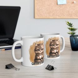Mug "Coffee's Ready" avec Chat – Tasse Céramique 325ml – Cadeau Amusant pour Amoureux des Chats et du Café