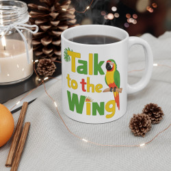 Mug "Talk to the Wing" avec Perroquet – Tasse Céramique 325ml – Cadeau Amusant pour Amoureux des Oiseaux