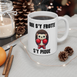 Mug "Qui s'y frotte s'y pique" avec Hérisson Boxeur – Tasse Céramique 325ml – Cadeau Fun et Original