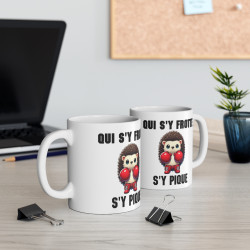Mug "Qui s'y frotte s'y pique" avec Hérisson Boxeur – Tasse Céramique 325ml – Cadeau Fun et Original