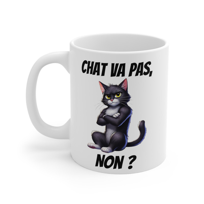Mug "Chat va pas non ?" avec Chat  – Tasse Céramique 325ml – Cadeau Humour pour Amoureux des Chats