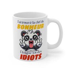 Mug "J'ai trouvé la clef du bonheur, éloigne-toi des idiots" – Tasse Céramique 325ml avec Panda – Cadeau Humour