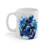 Mug Motard Moto Bleu– Tasse Céramique 325ml avec Design Moto – Cadeau Passion Moto et Aventure