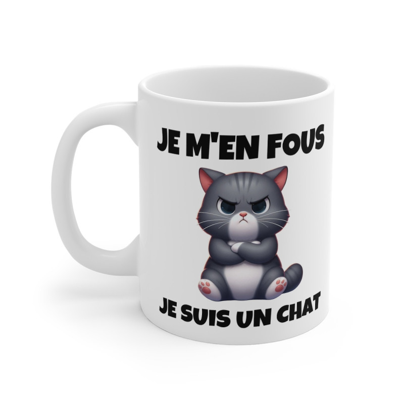 Mug "Je m'en fous, je suis un chat" avec Chat Croisant les Bras – Tasse Céramique 325ml – Cadeau Humour et Attitude Féline