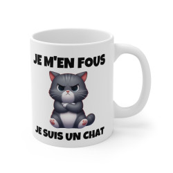 Mug "Je m'en fous, je suis un chat" avec Chat Croisant les Bras – Tasse Céramique 325ml – Cadeau Humour et Attitude Féline
