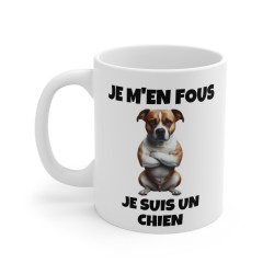 Mug "Je m'en fous, je suis un chien" avec Chien Croisant les Bras – Tasse Céramique 325ml – Cadeau Humour et Attitude Canine