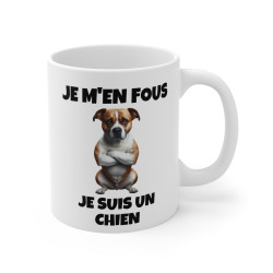 Mug "Je m'en fous, je suis un chien" avec Chien Croisant les Bras – Tasse Céramique 325ml – Cadeau Humour et Attitude Canine