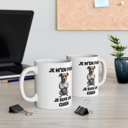 Mug "Je m'en fous, je suis un chien" avec Chien Croisant les Bras – Tasse Céramique 325ml – Cadeau Humour et Attitude Canine