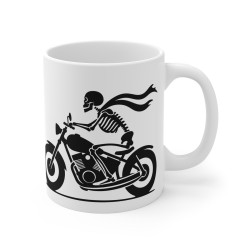 Mug Squelette en Moto – Tasse Céramique 325ml avec Design Moto Vintage – Cadeau Humour et Passion Motard