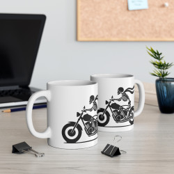 Mug Squelette en Moto – Tasse Céramique 325ml avec Design Moto Vintage – Cadeau Humour et Passion Motard