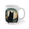 Mug Chat Noir et Forêt – Tasse Céramique 325ml avec Design Mystique et Nature – Cadeau Félin et Nature Sauvage