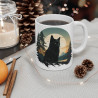 Mug Chat Noir et Forêt – Tasse Céramique 325ml avec Design Mystique et Nature – Cadeau Félin et Nature Sauvage