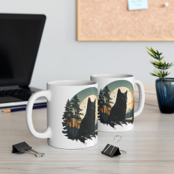 Mug Chat Noir et Forêt – Tasse Céramique 325ml avec Design Mystique et Nature – Cadeau Félin et Nature Sauvage