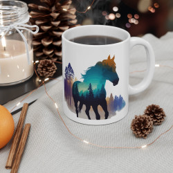 Mug Cheval et Forêt – Tasse Céramique 325ml avec Design Nature et Aventure – Cadeau Passion Équitation et Animaux Sauvages