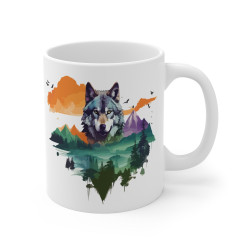 Mug Loup et Montagnes – Tasse Céramique 325ml avec Design Nature et Aventure – Cadeau Passion Animaux Sauvages et Paysages