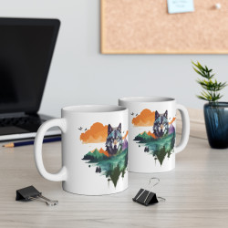 Mug Loup et Montagnes – Tasse Céramique 325ml avec Design Nature et Aventure – Cadeau Passion Animaux Sauvages et Paysages