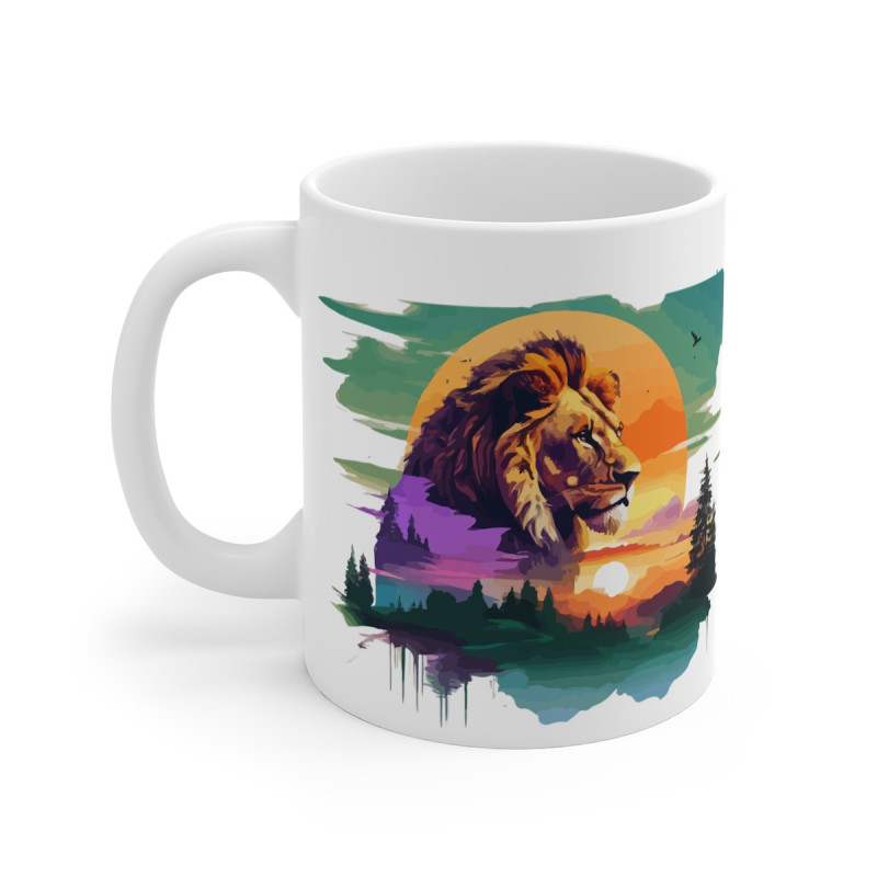 Mug Lion et Coucher de Soleil  – Cadeau Passion Animaux Sauvages et Paysages