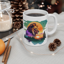Mug Lion et Coucher de Soleil  – Cadeau Passion Animaux Sauvages et Paysages
