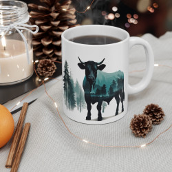Mug Taureau et Forêt – Design Nature et Animaux Sauvages – Cadeau pour Amoureux des Taureaux et des Paysages
