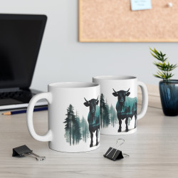 Mug Taureau et Forêt – Design Nature et Animaux Sauvages – Cadeau pour Amoureux des Taureaux et des Paysages