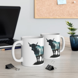 Mug Taureau et Forêt – Design Animaux Sauvages et Nature – Cadeau pour Amoureux des Taureaux