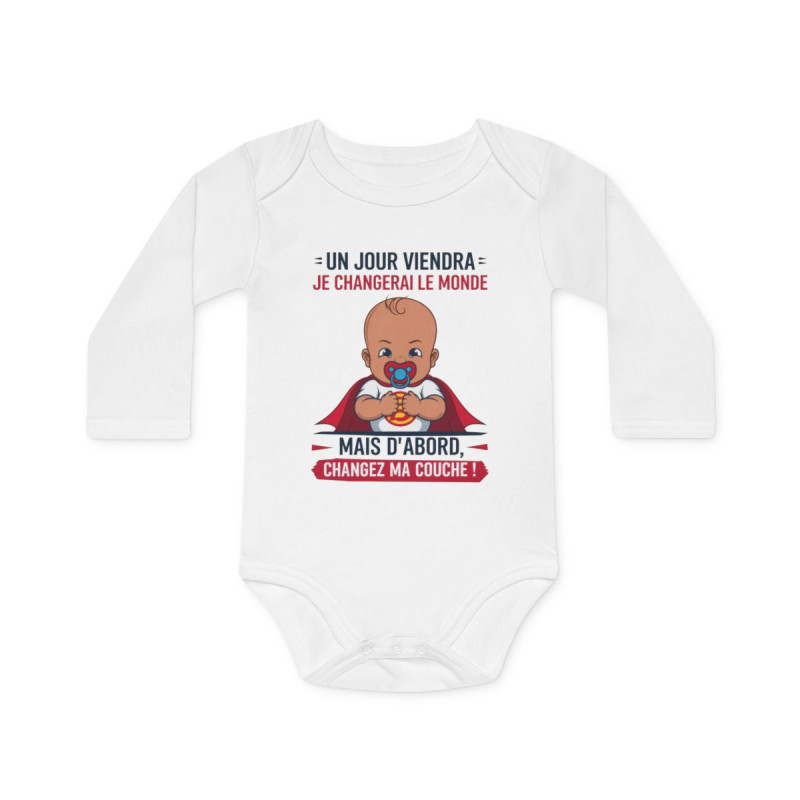 Body bébé "Changez ma couche" - Design humoristique, 100% coton