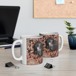 Mug 3D Gorille Défonçant un Mur de Briques - Mug Original et Puissant pour Amateurs d'Animaux Sauvages