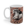 Mug Cheval Blanc Majestueux Défonçant un Mur de Briques - Design 3D Époustouflant pour Amoureux des Chevaux