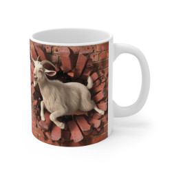 Mug Chèvre Montagnarde Traversant un Mur de Briques - Design 3D Amusant et Original pour les Amoureux des Animaux de la Ferme