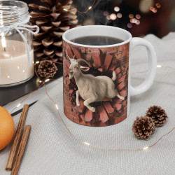 Mug Chèvre Montagnarde Traversant un Mur de Briques - Design 3D Amusant et Original pour les Amoureux des Animaux de la Ferme
