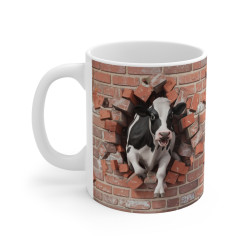 Mug Vache Holstein Traversant un Mur de Briques - Design 3D Amusant et Original pour les Amoureux de la Ferme et des Animaux