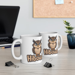 Mug "Hiboude" - Design Drôle de Hibou Boudeur - idée Cadeau Amusant pour Amoureux des Chouettes