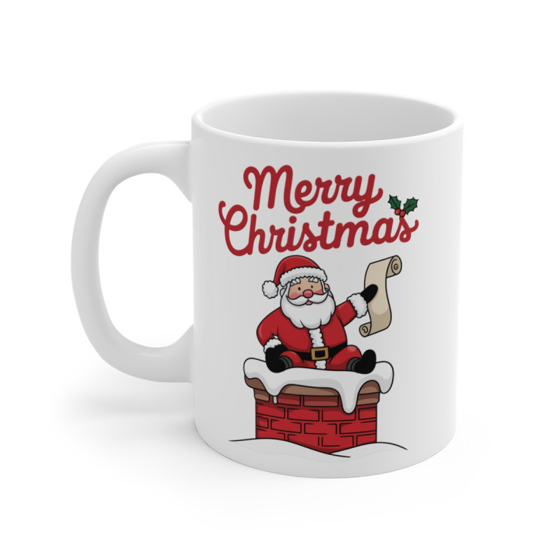 Mug "Merry Christmas" - Père Noël sur Cheminée, Idée Cadeau de Noël