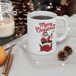 Mug "Merry Christmas" - Père Noël sur Cheminée, Idée Cadeau de Noël