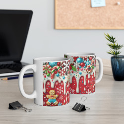 Mug Noël - Design Festif avec Bonhomme en Pain d'Épice et Décorations de Noël