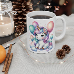 Mug Licorne Arc-en-Ciel et Ballons - Cadeau Fantaisie et Magique pour enfant et adulte